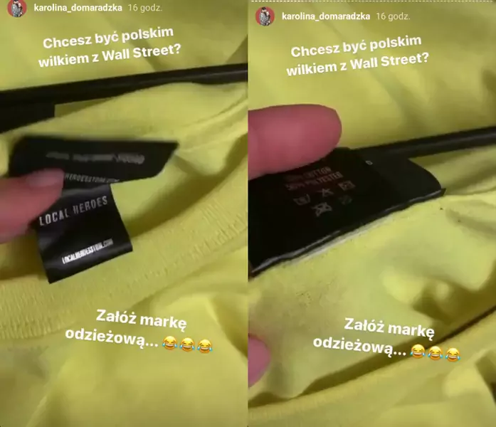 Kolejna bluza Local Heroes, na której widać wyciętą metkę, fot. screen Instagram / @karolina_domaradzka