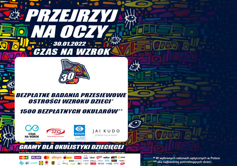 30. Finał WOŚP. "Przejrzyj na oczy" – bezpłatne, przesiewowe badania ostrości wzroku dzieci