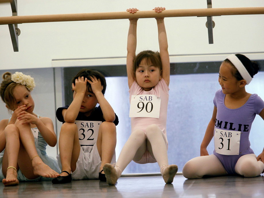 But she didn't take any formal gymnastics or dance classes until she was 13 — insanely late for a female ballet dancer. These kids below are auditioning for the super prestigious School of American Ballet. They're between 6 and 10.