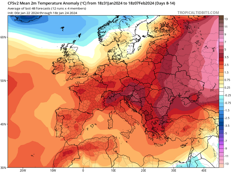 W pierwszym tygodniu lutego nad Polską pozostanie ciepło, ale północna Europa zacznie się wychładzać