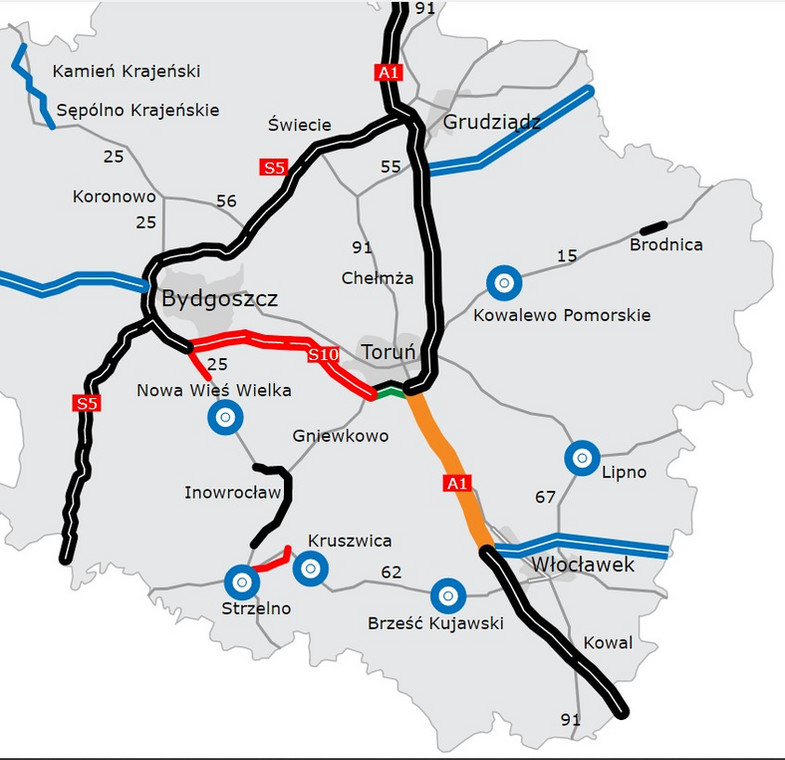 Autostrada A1 Toruń-Włocławek Mapa
