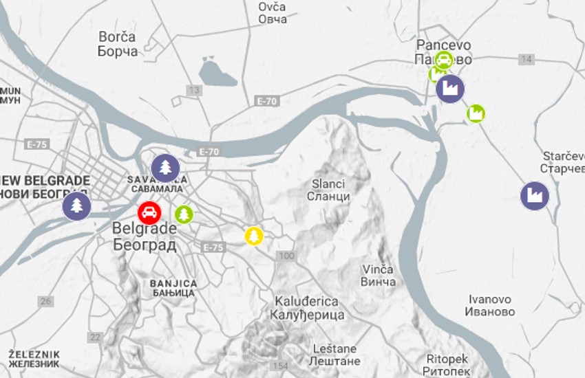 Tamno plavim označen maksimalni stepen zagađenja