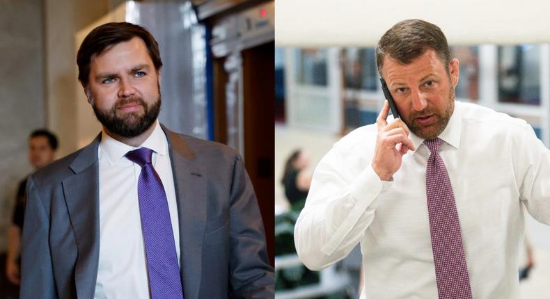 Sens. JD Vance and Markwayne Mullin have been paying off personal loans to their campaigns at the same time that they're accepting corporate PAC dollars.Anna Moneymaker/Getty Images; Bill Clark/CQ-Roll Call via Getty Images