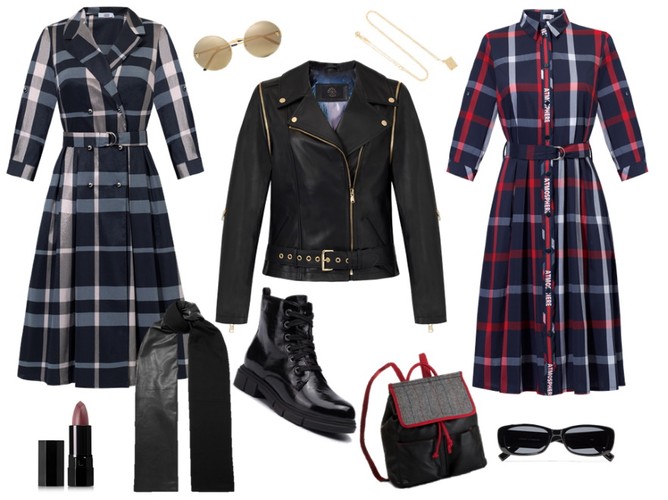 Modny styl grunge na jesień 2019: sukienki - Midori Feminine Fashion/midori.pl, kurtka - Fratelli/ www.fratelli.com.pl, buty - Caprice/caprice.pl, plecak - Menbur/menbur.pl, pozostałe dodatki - TK MAXX