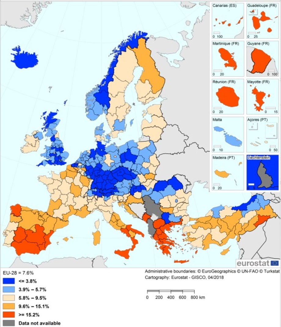 Stopa bezrobocia w Europie w 2017 r.