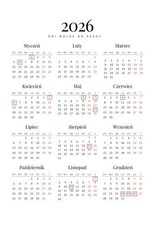 Dni wolne od pracy 2026. Pełna lista świąt i kalendarz