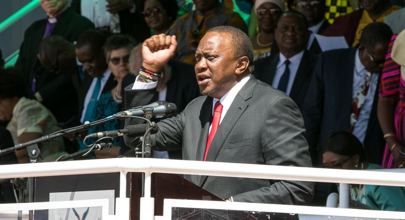 President Uhuru Kenyatta during his address at the 39th Independence Day celebrations in Namibia 