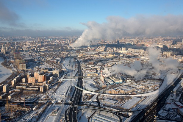 Panorama Moskwy z OKO Tower, Rosja, 15.12.2016