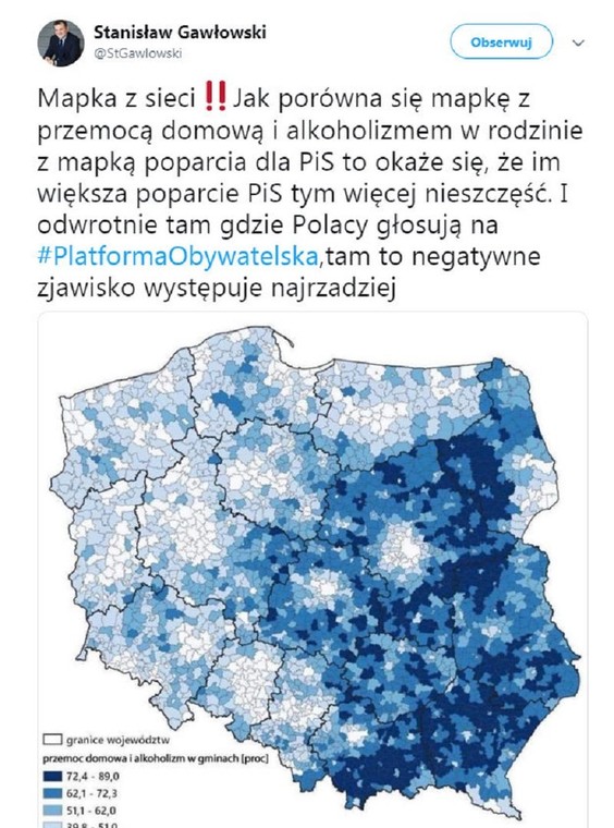 Wpis Gawłowskiego z mapką