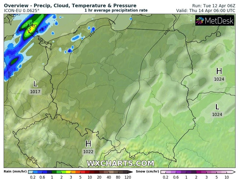 W czwartek nad ranem na północnym zachodzie zacznie padać