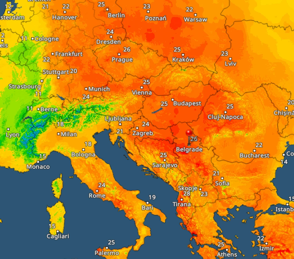 Temperature u Evropi