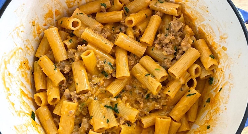 I made Ina Garten's rigatoni with sausage and fennel, and it was a cheese lover's dream.Anneta Konstantinides/Insider