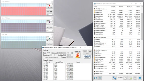 Parametry CPU podczas pracy pod maksymalnym obciążeniem (kliknij, żeby powiększyć)