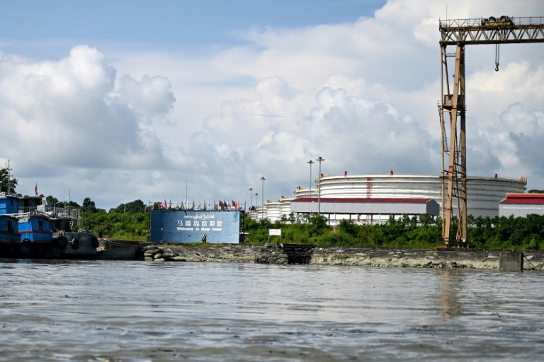 A Chinese-owned oil refinery plant on Made Island off Kyaukphyu, Rakhine State in Myanmar