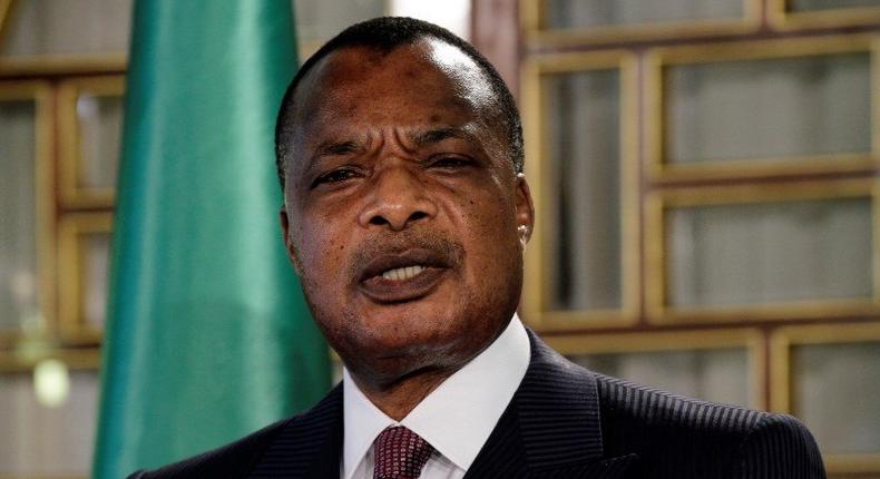 Congo's President Denis Sassou Nguesso speaks during a news conference after his meeting with Tunisia's President Beji Caid Essebsi at Carthage Palace in Tunis January 22, 2015. Sassou Nguesso is in Tunisia on a two-day visit. 