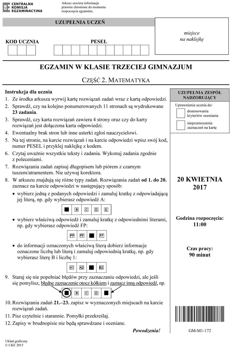 Egzamin gimnazjalny 2017: matematyka