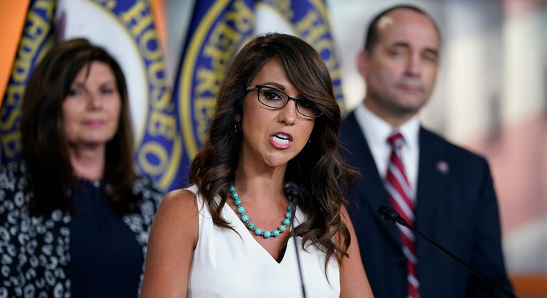 In this June 23, 2021 file photo Rep. Lauren Boebert, R-Colo., speaks at a news conference at the Capitol in Washington
