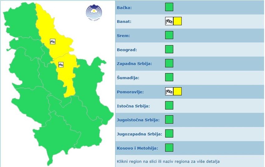 Meteoalarm za ponedeljak
