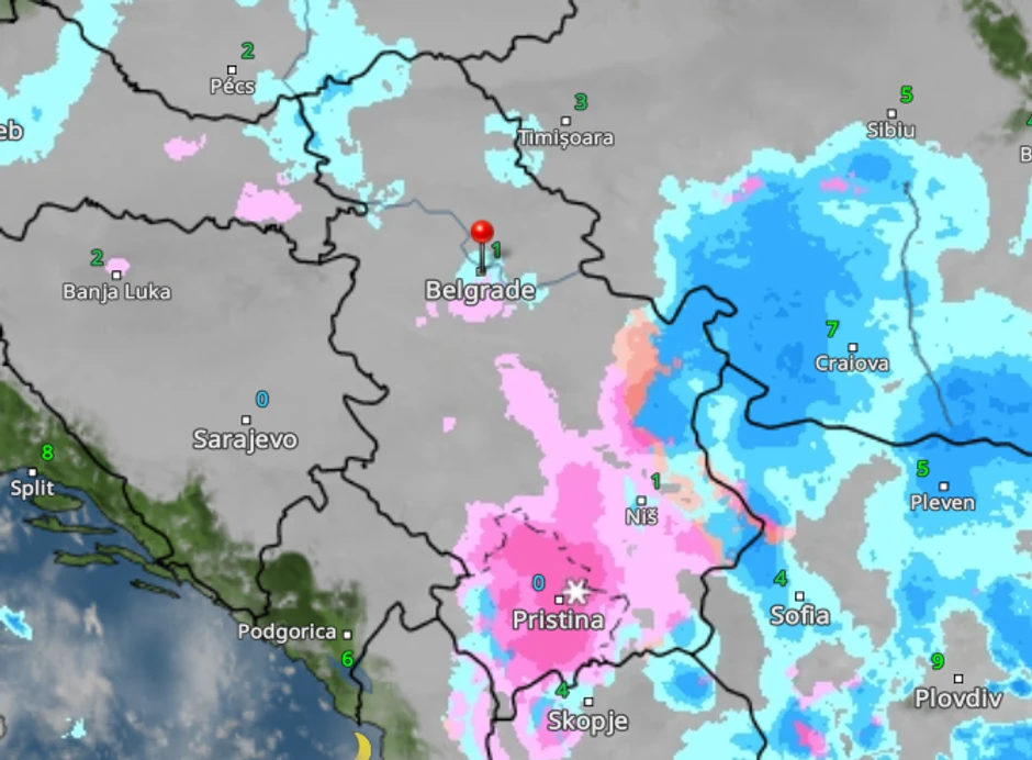 Kretanje padavina u Srbiji sutra u ponoć 