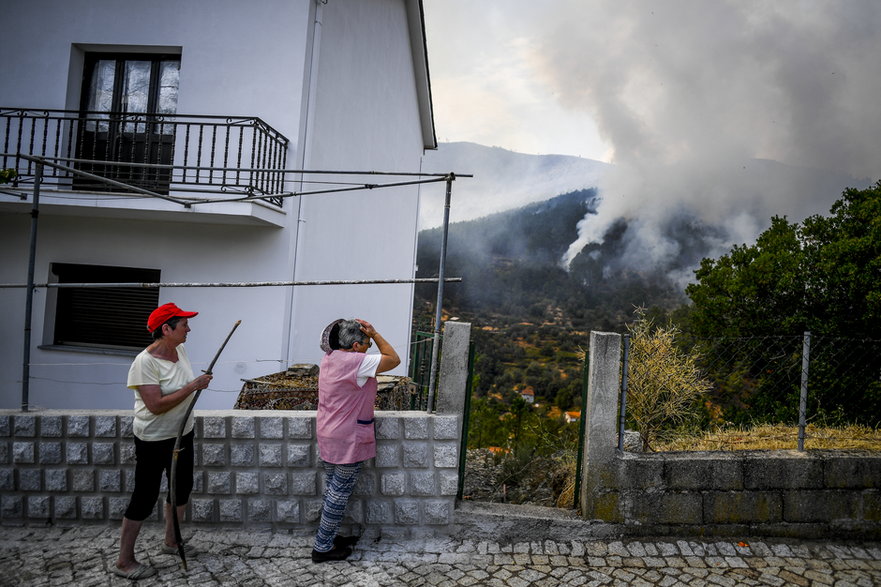 Pożar lasu w okolicy miejscowości Manteigas, Portugalia, sierpień 2022 r.