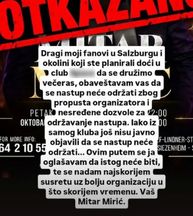 Mitar Mirić otkazao nastup