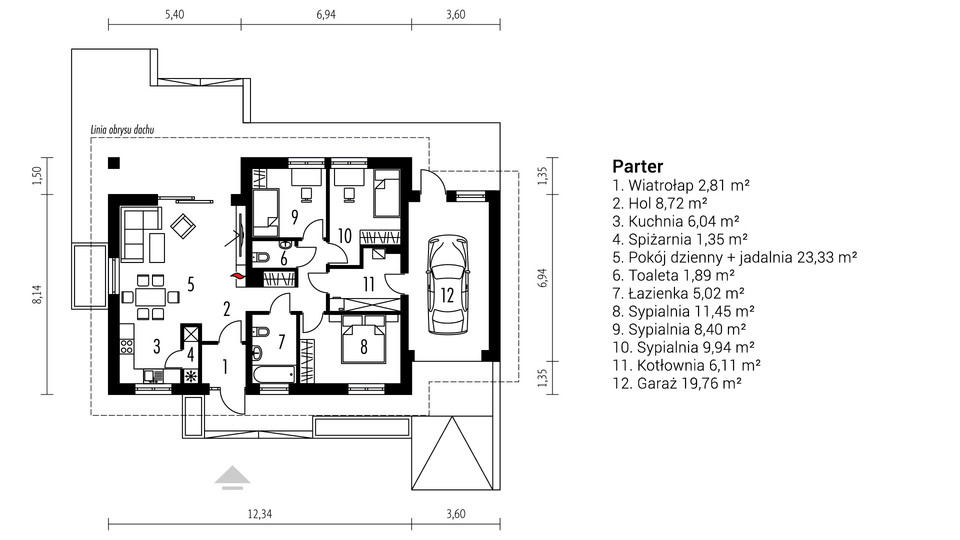 Projekt domu Mini 1 G1: plan wnętrza