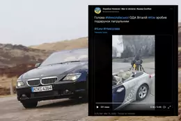 Kabriolet BMW ma z tyłu karabin maszynowy i broni Ukrainy