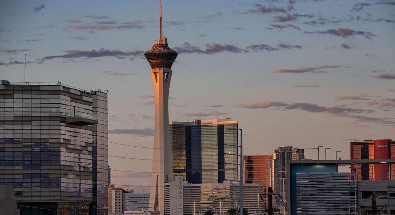 The Stratosphere is viewed from downtown on August 13, 2023 in Las Vegas, Nevada.George Rose/Getty Images