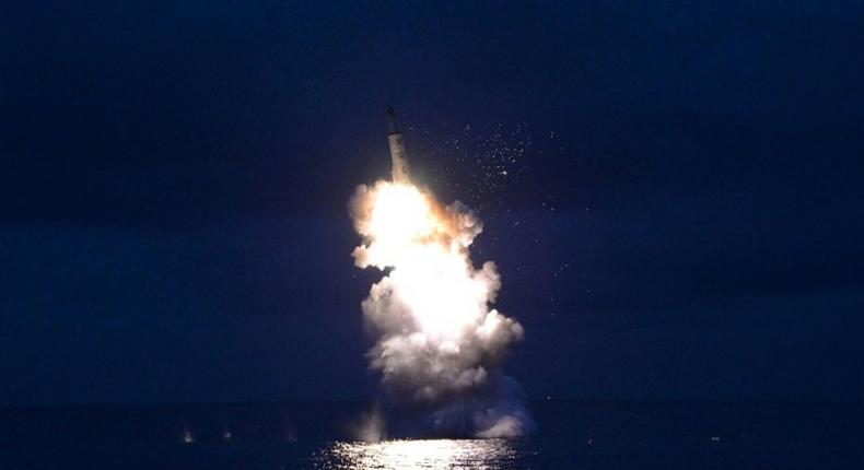 North Korea test-fires a strategic submarine-launched ballistic missile at an undisclosed location in August 2016, in this official government media photo