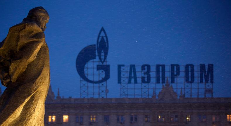 A sign advertises Russia's natural gas giant Gazprom, in Moscow, Russia.Alexander Zemlianichenko/AP
