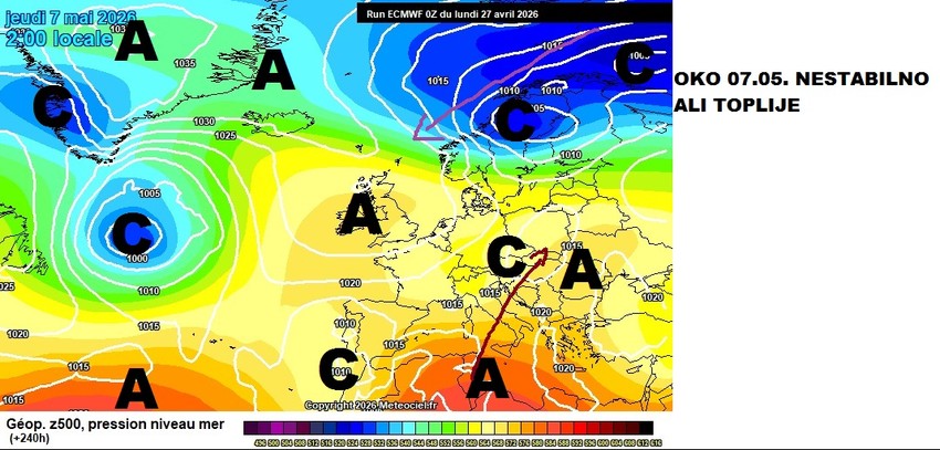 Oko 7. maja nestabilno ali toplije