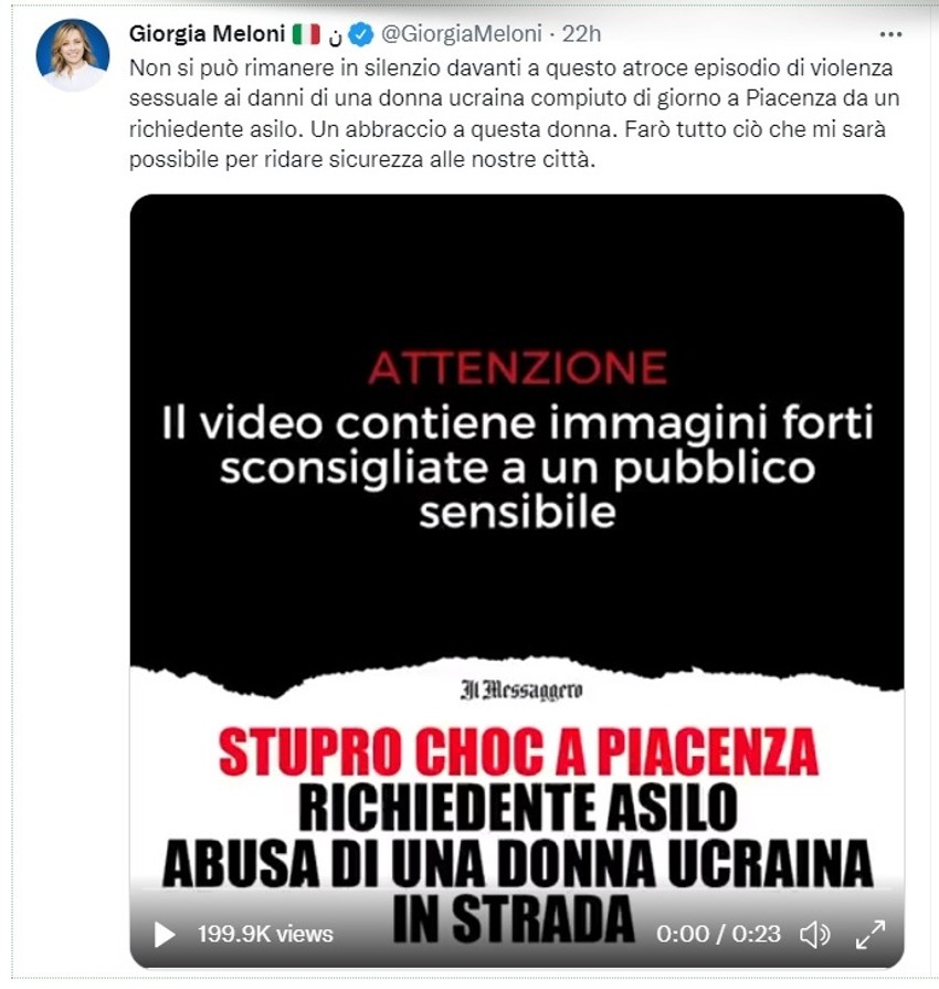 Post sa snimkom silovanja Đorđe Meloni