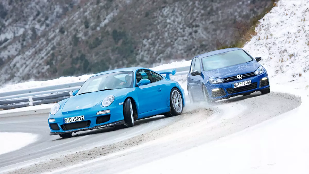 Gorący taniec na lodzie - Porsche 911 GT3 kontra VW Golf R