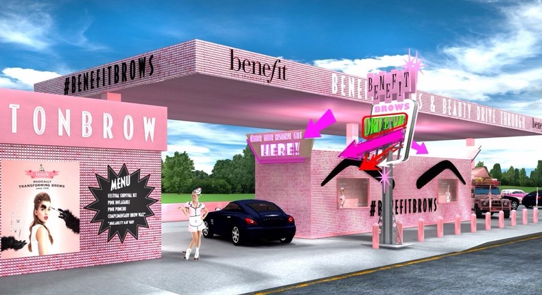 This CGI image shows the plans for Benefit's drive-thru brow and beauty bar.