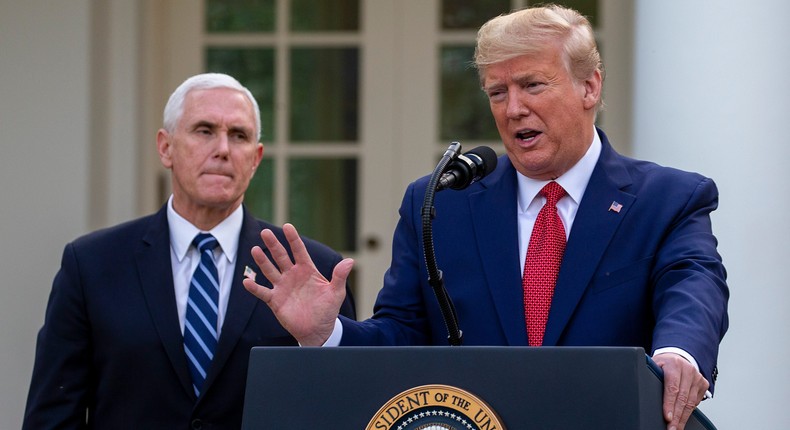 Then-Vice President Mike Pence and then-President Donald Trump in the Rose Garden on March 29, 2020.
