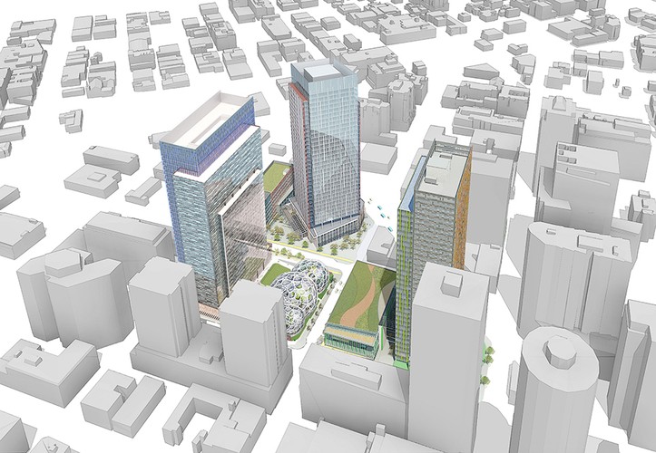 Choć przez lata szef Amazona Jeff Bezos dawał jasno do zrozumienia, że nie popiera polityki hojnych benefitów pracowniczych, takich jak darmowe posiłki czy masaże powszechne w Google, Apple czy Facebooku, miał jednak jedną przewagę w wyścigu o pracowników. Bez względu na to, jak bardzo rozrasta się firma, zawsze stawia na lokalizację w samym centrum miasta.  źródło: nbbj