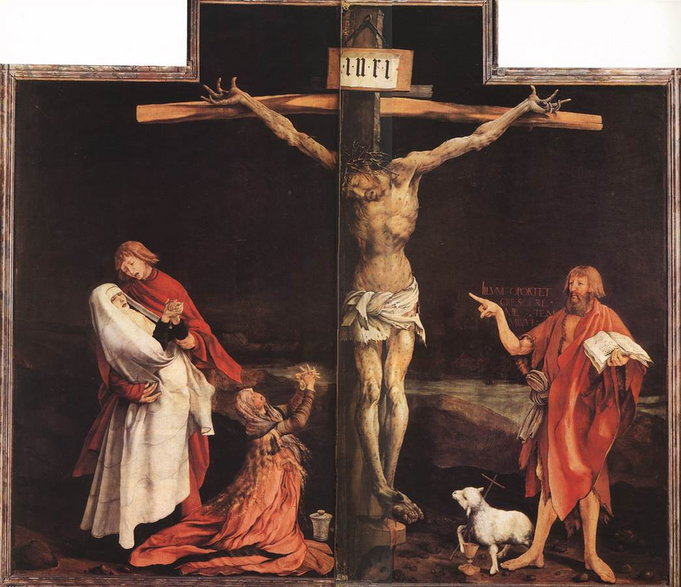 „Śmierć Jezusa na krzyżu”, Ołtarz z Isenheim, Matthias Grünewald, 1515 r.