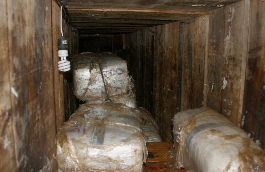 Packs of marijuana are stored in a tunnel in Tijuana, November 3, 2010.