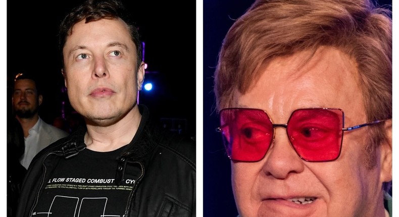 Elon Musk and Elton John.Craig Barritt / Stringer / Getty Images and Alexi Rosenfeld / Contributor / Getty Images