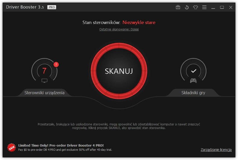 Główne okno programu do aktualizacji sterowników - Driver Booster Pro