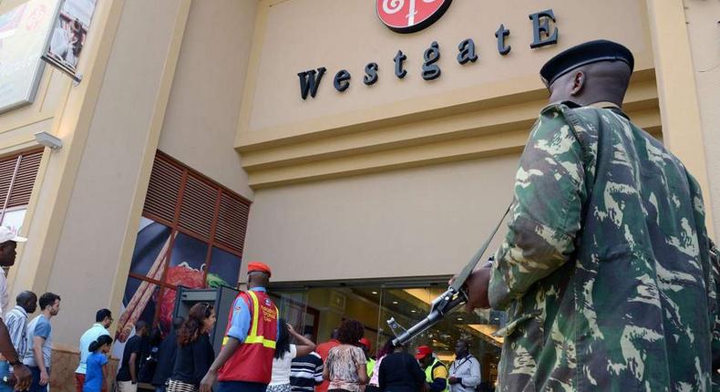 Heavily guarded entrance to Westgate Mall after it was relaunched in 2015 (Twitter)