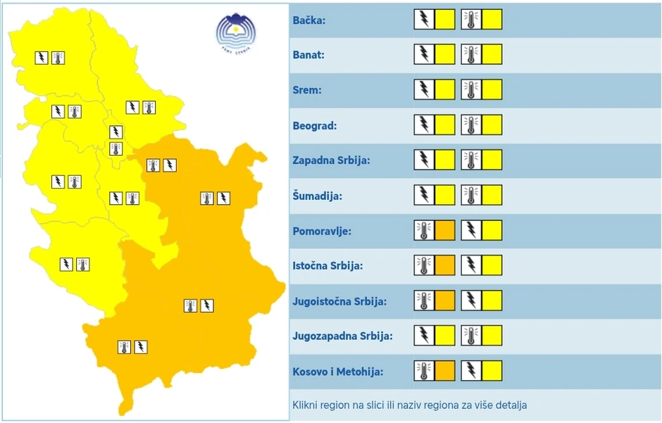 Meteoalarm za nedelju, 20. juli