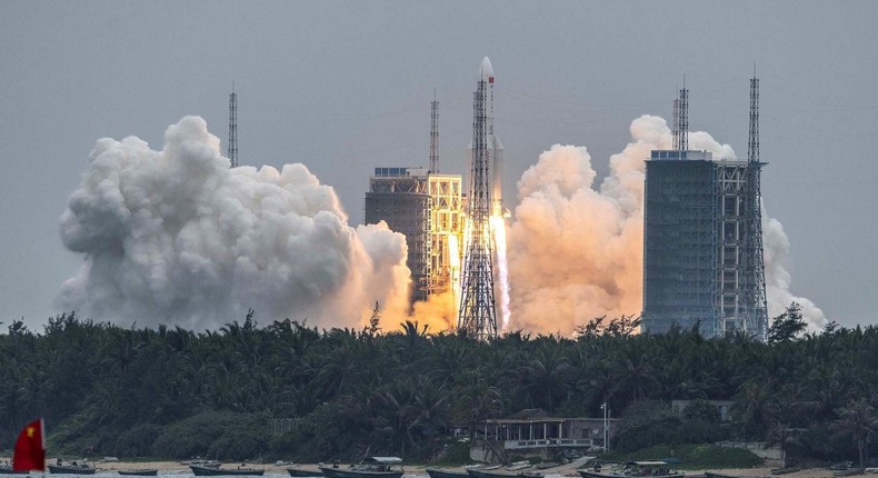 The Long March 5B rocket carrying China's Tianhe space station core module launched from the Wenchang Space Launch Center in China on April 29.
