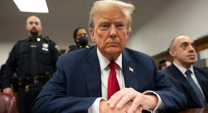 Donald Trump at the defense table during his hush-money trial in Manhattan.Steven Hirsch-Pool/Getty Images