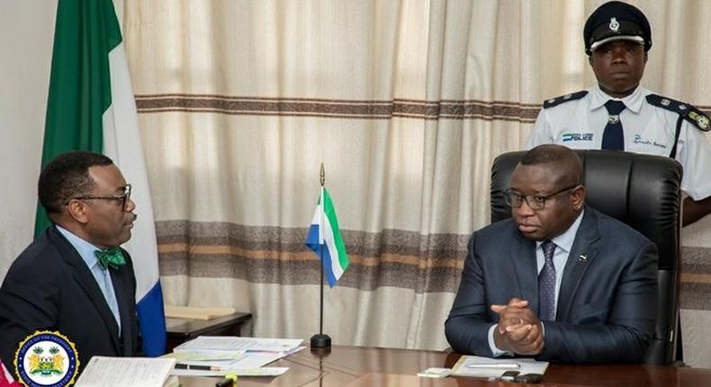 President Julius Maada Bio of Sierra Leone and President of African Development Bank (AfDB), Dr Akinwumi Adesina. [Guardian]