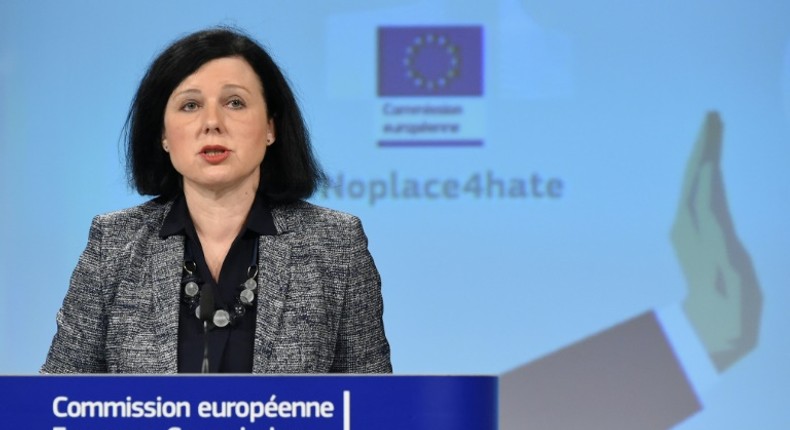 EU Justice Commissioner Vera Jourova is shown here in February speaking out against anti-Semitism, warning: When Jews have left Europe in the past, it has never been a good sign of the state of Europe