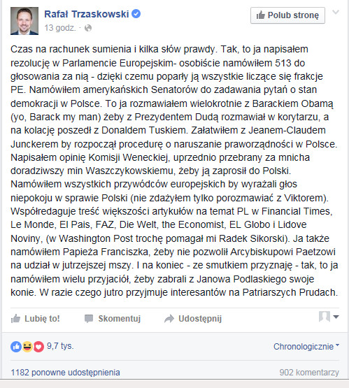Facebook Rafała Trzaskowskiego