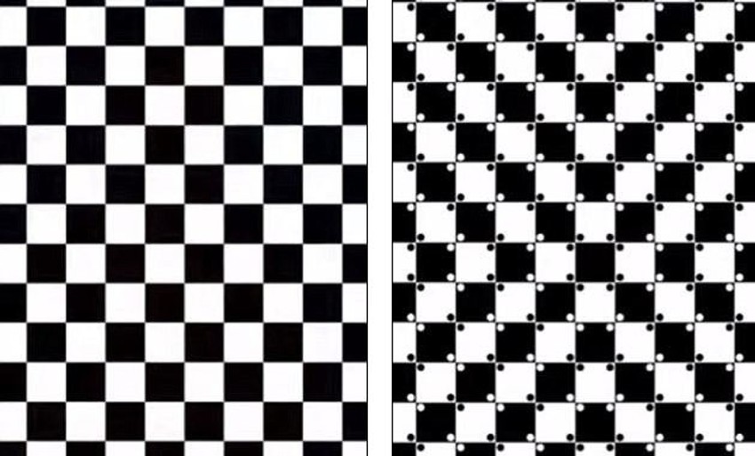 Prva deluje ravno, a druga kao da je iskrivljena. To je zato što naš vizuelni sistem stvoren da detektuje jake kontraste po horizontali i vertikali