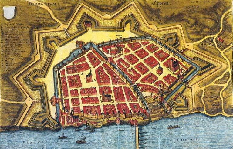 Toruń rozwinął się jako miasto krzyżackie. Mapa z początku XVII wieku.