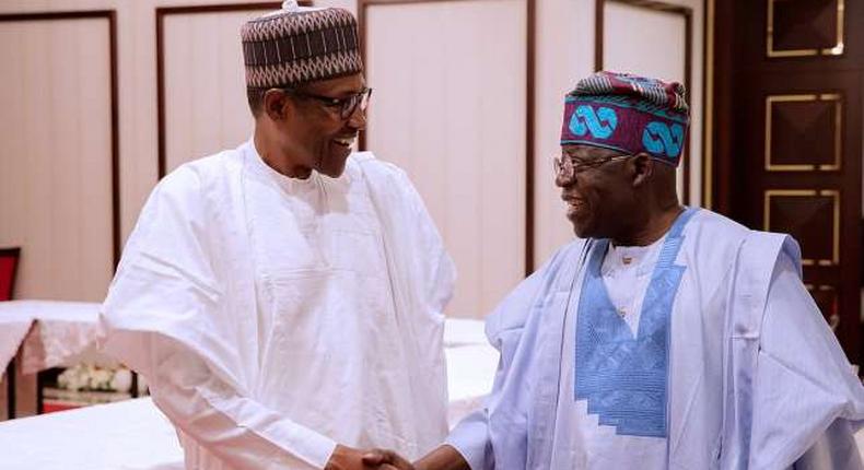 President Muhammadu Buhari and Asiwaju Bola Tinubu meet at the villa